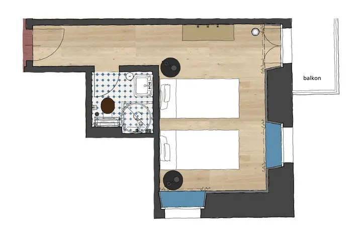 Grundriss vom Doppelzimmer vom Hotel de Londres in Brig